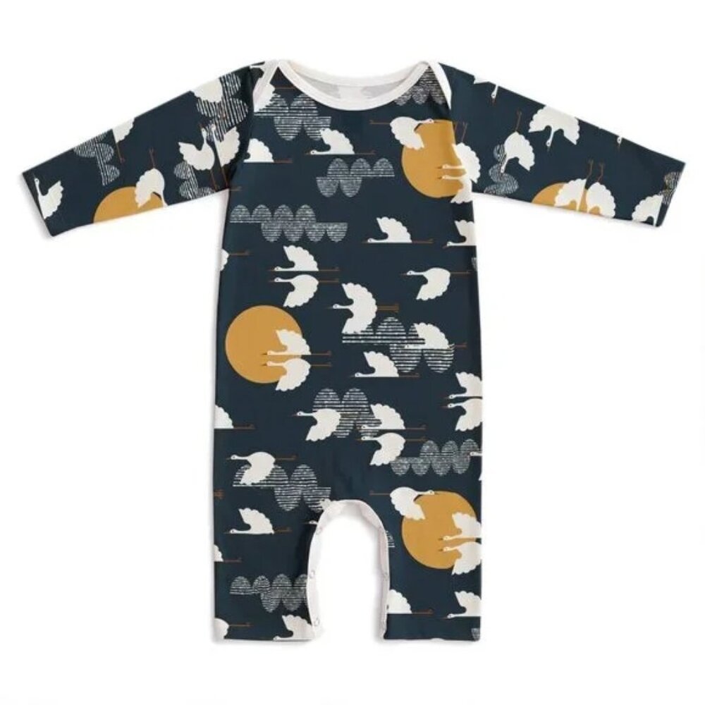 Winter Water Factory Long-Sleeve Romper - Cranes Night Sky
